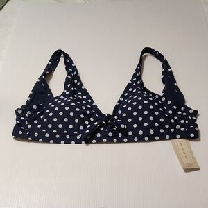 NWT Navy Blue & White Polka Dot Triangle Bikini Top Size Large